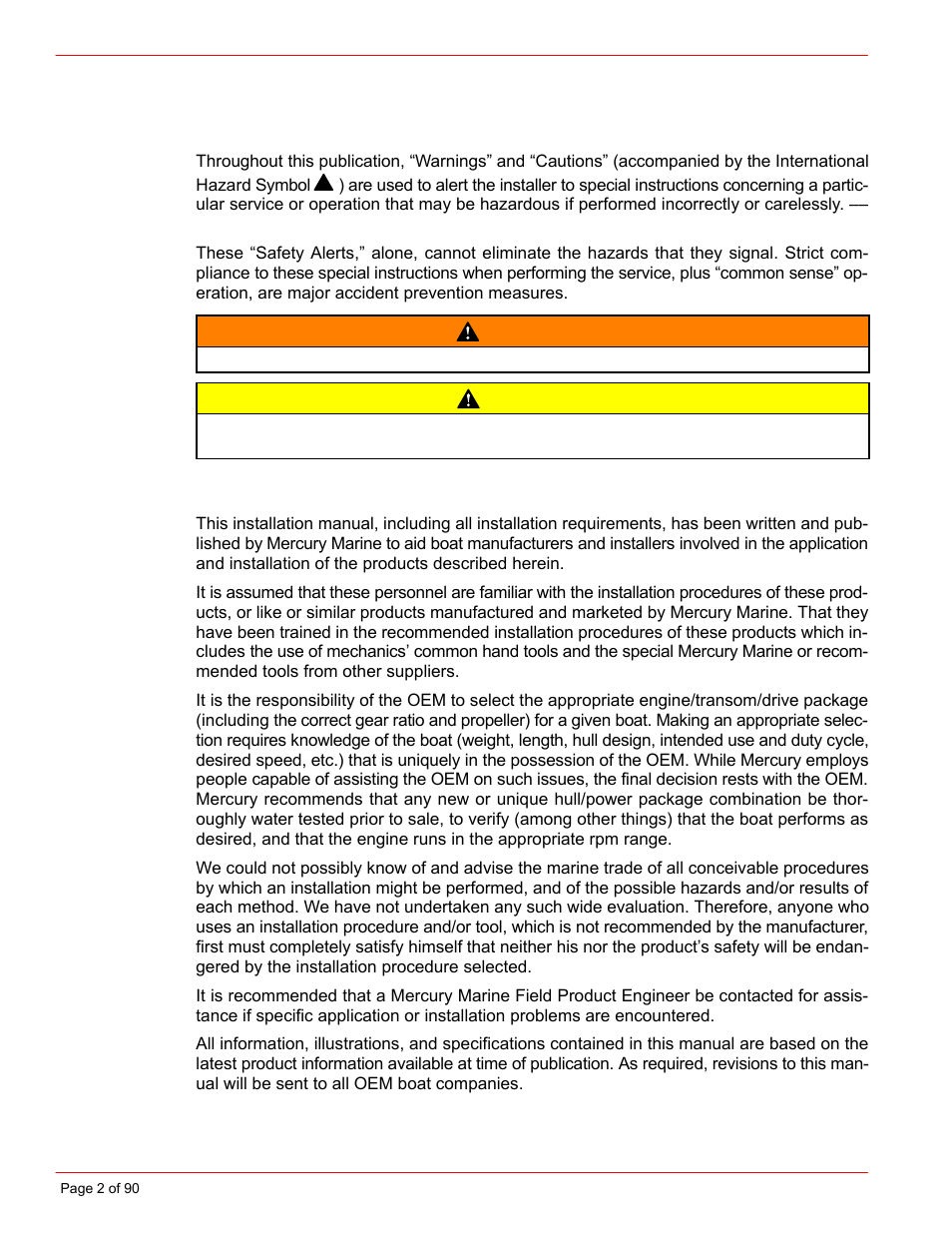 General information, Notice to installer, Warning | Caution | Mercury INSTALLATION MANUAL D7.3L D-TRONIC User Manual | Page 2 / 90