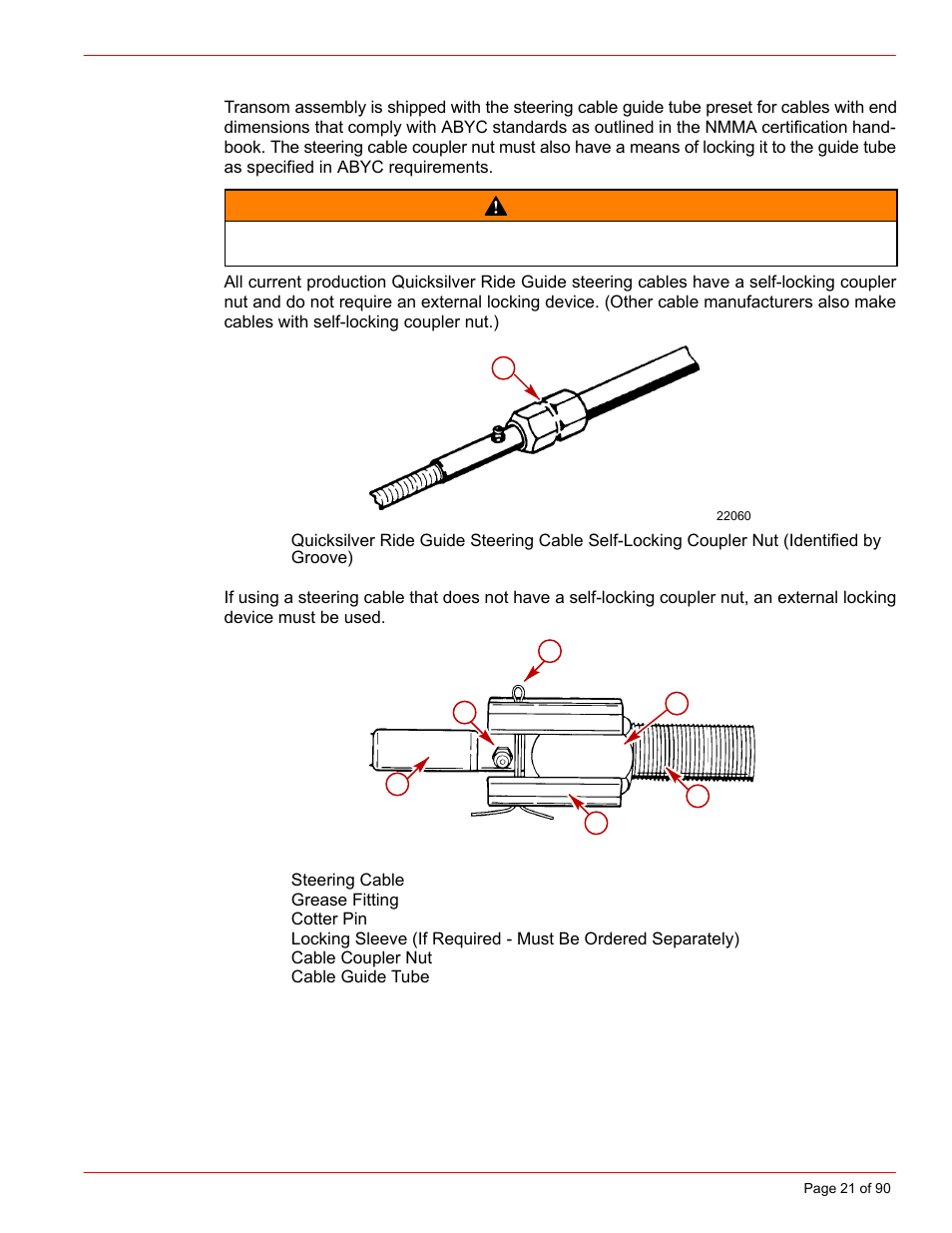 Steering helm and cable, Warning | Mercury INSTALLATION MANUAL D7.3L D-TRONIC User Manual | Page 21 / 90