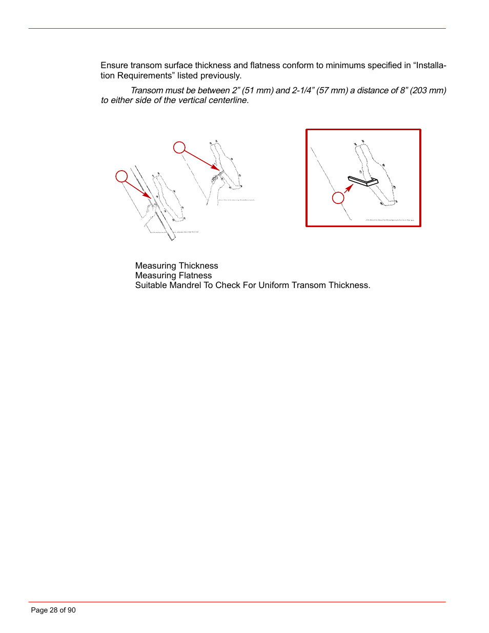 Checking transom thickness | Mercury INSTALLATION MANUAL D7.3L D-TRONIC User Manual | Page 28 / 90