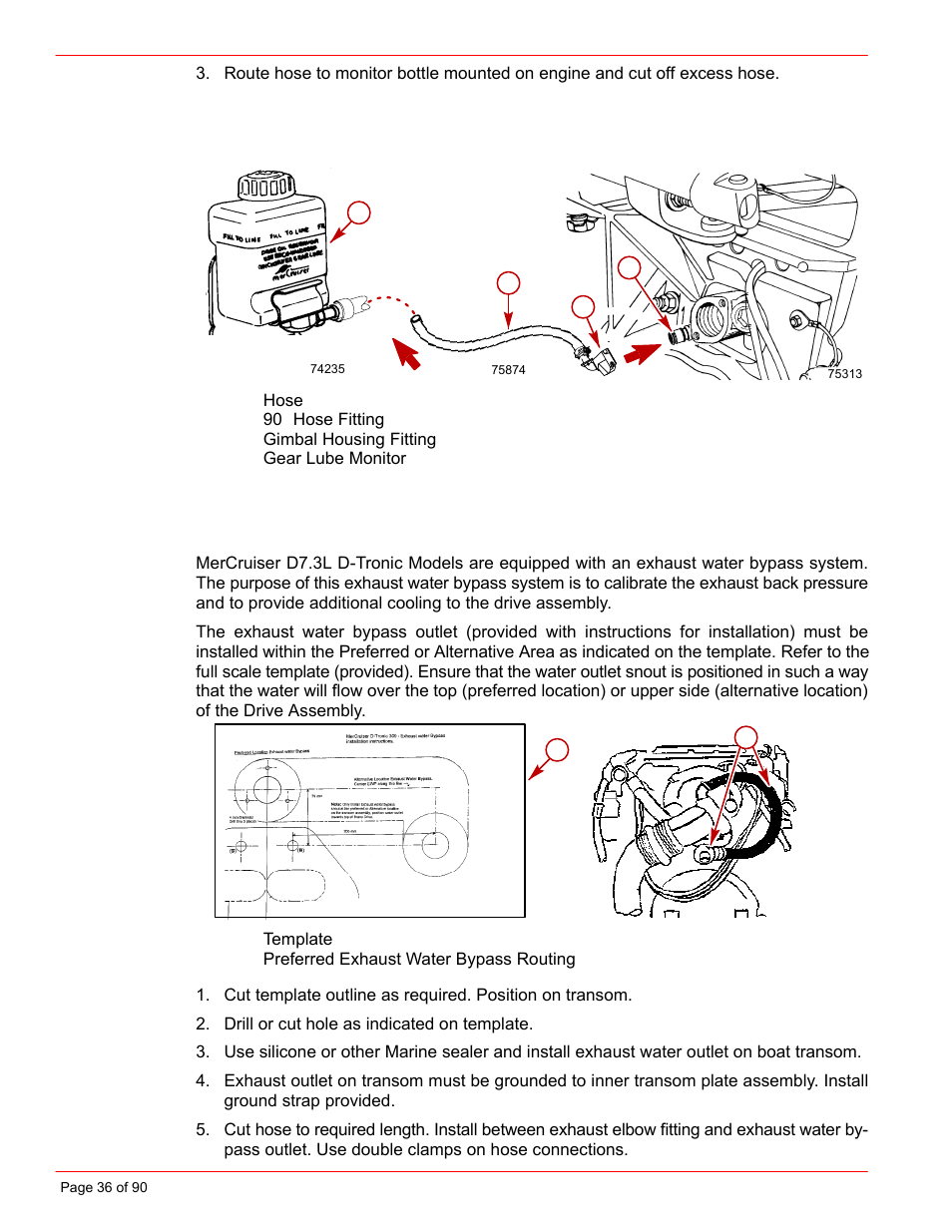 Exhaust water bypass | Mercury INSTALLATION MANUAL D7.3L D-TRONIC User Manual | Page 36 / 90