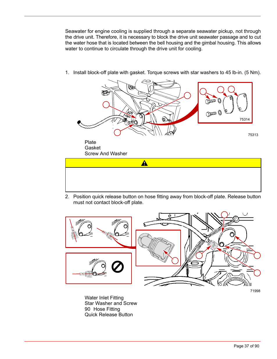 Drive unit seawater routing, Caution | Mercury INSTALLATION MANUAL D7.3L D-TRONIC User Manual | Page 37 / 90