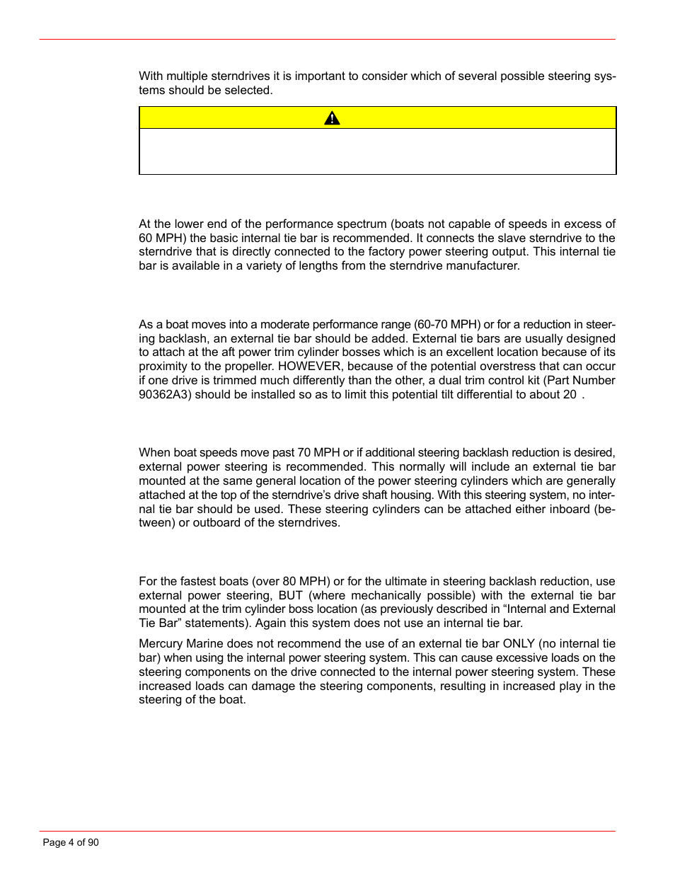 Multiple sterndrive steering tie bar, Arrangements, Caution | Multiple sterndrive steering tie bar arrangements | Mercury INSTALLATION MANUAL D7.3L D-TRONIC User Manual | Page 4 / 90