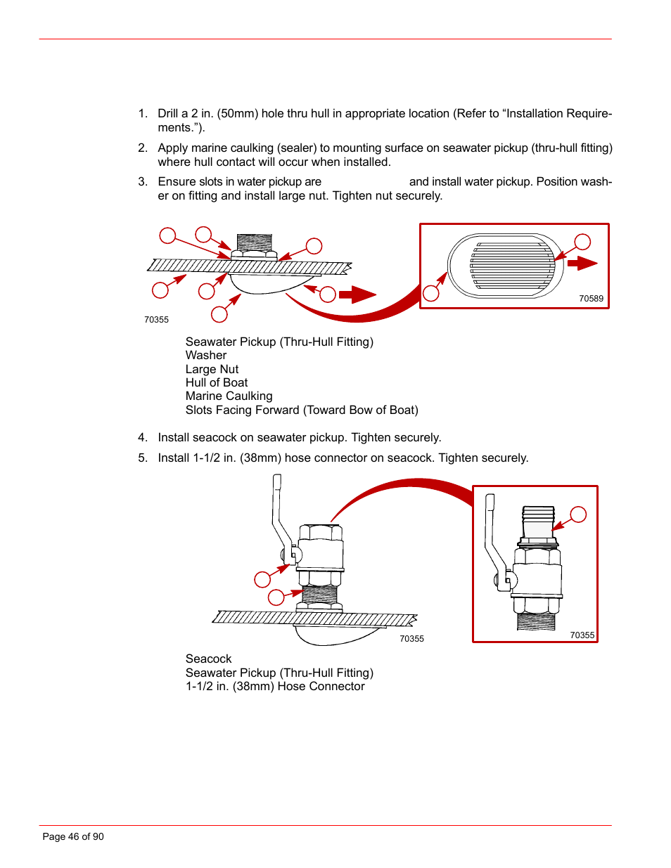 Engine connections, Quicksilver seawater pickup and seacock 46, Quicksilver seawater pickup and seacock | Mercury INSTALLATION MANUAL D7.3L D-TRONIC User Manual | Page 46 / 90