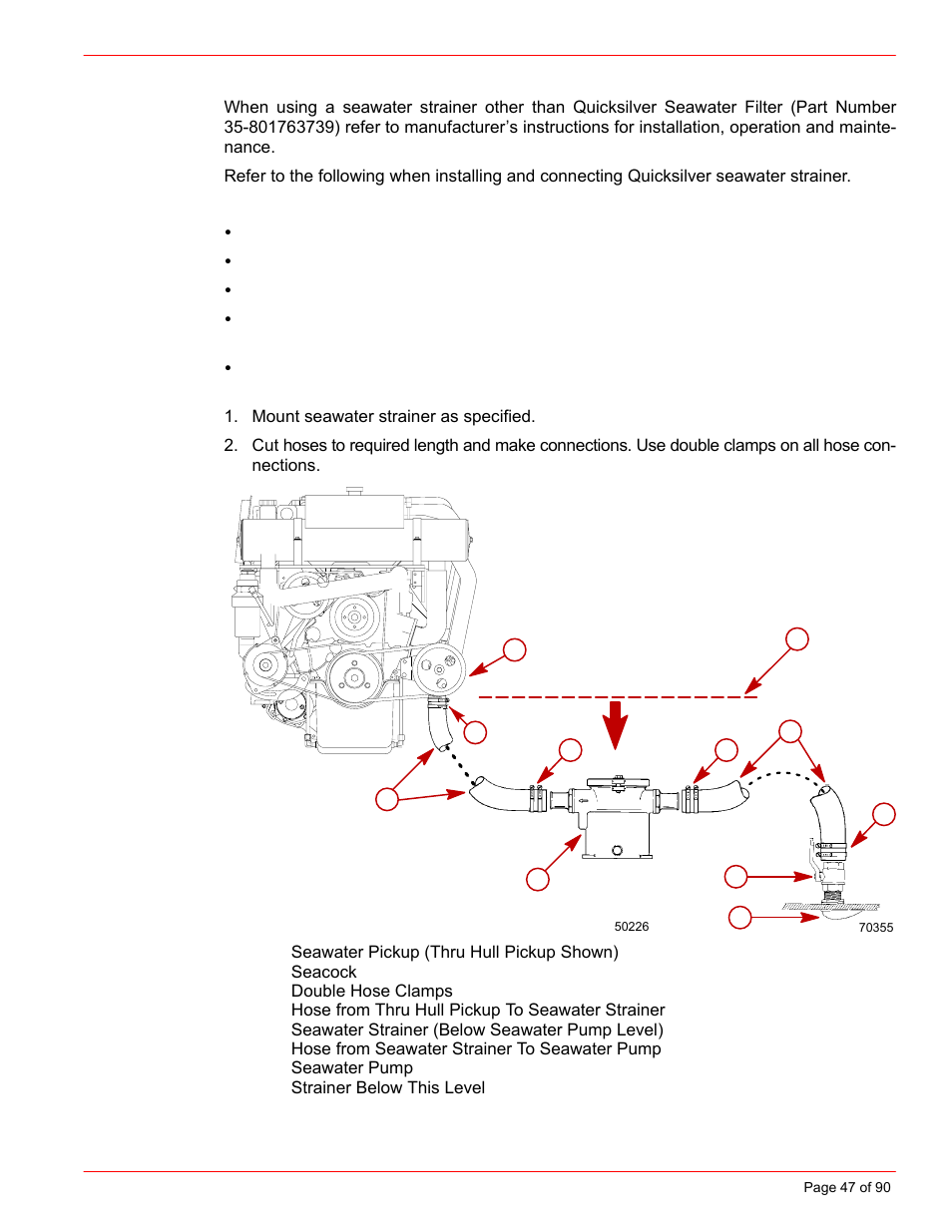 Seawater strainer | Mercury INSTALLATION MANUAL D7.3L D-TRONIC User Manual | Page 47 / 90