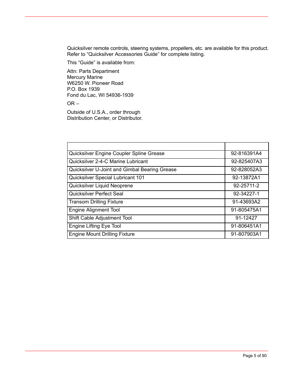 Quicksilver products | Mercury INSTALLATION MANUAL D7.3L D-TRONIC User Manual | Page 5 / 90