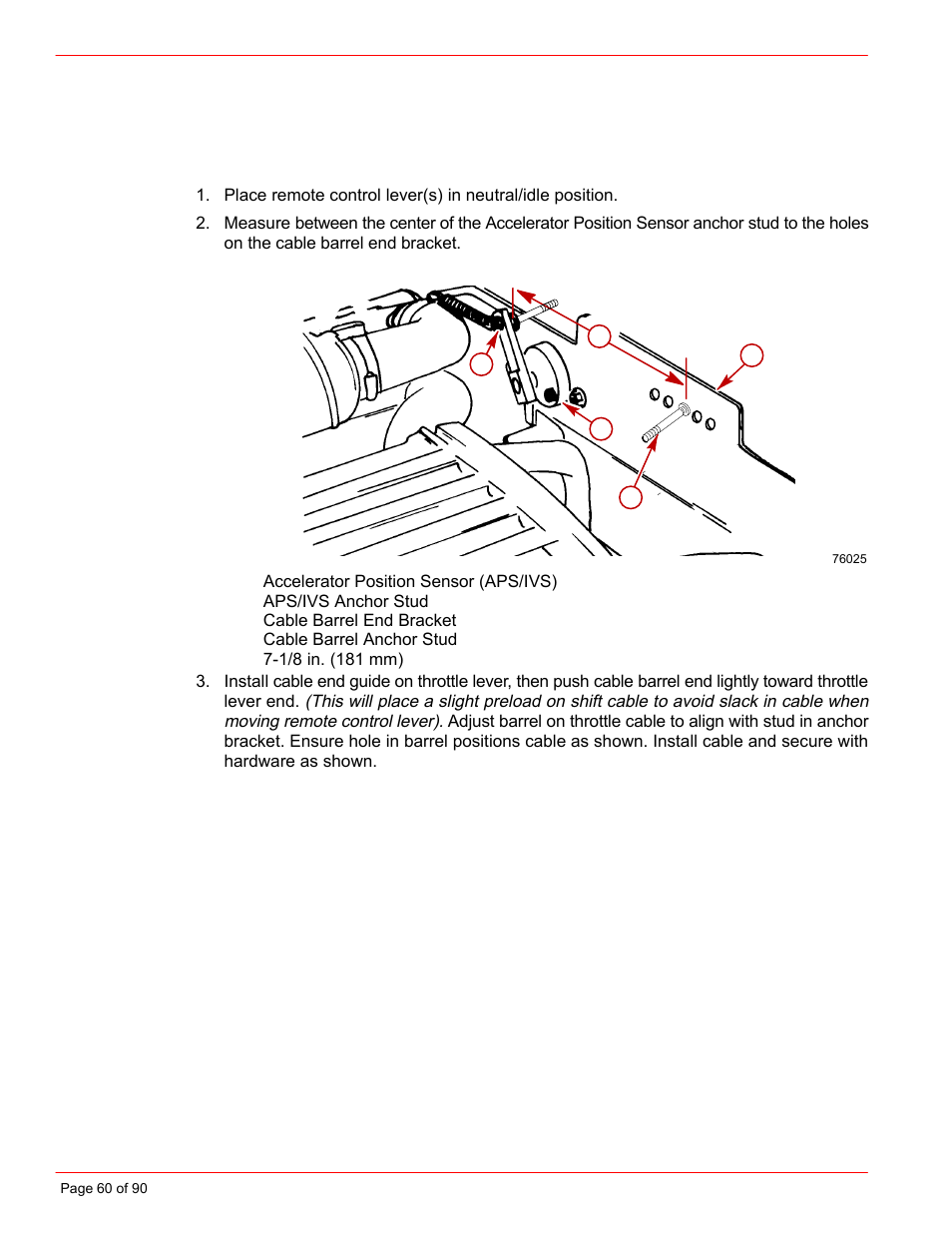 Throttle cable installation and adjustment 60, Throttle cable installation and adjustment | Mercury INSTALLATION MANUAL D7.3L D-TRONIC User Manual | Page 60 / 90