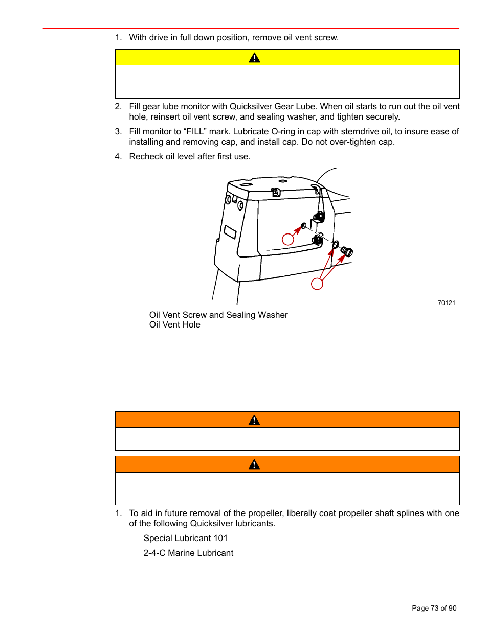 Caution, Warning, Propeller installation | Mercury INSTALLATION MANUAL D7.3L D-TRONIC User Manual | Page 73 / 90