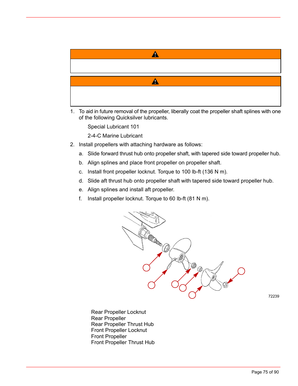 Warning | Mercury INSTALLATION MANUAL D7.3L D-TRONIC User Manual | Page 75 / 90