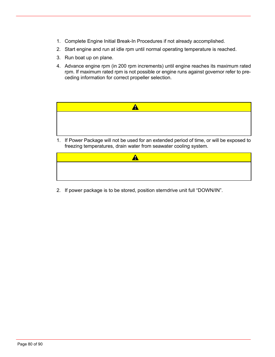 Caution, After running engine | Mercury INSTALLATION MANUAL D7.3L D-TRONIC User Manual | Page 80 / 90