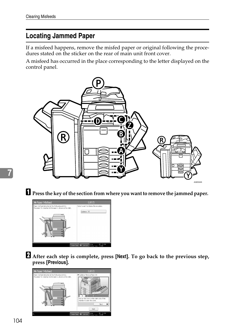 Locating jammed paper | Microsoft C4500 User Manual | Page 112 / 136