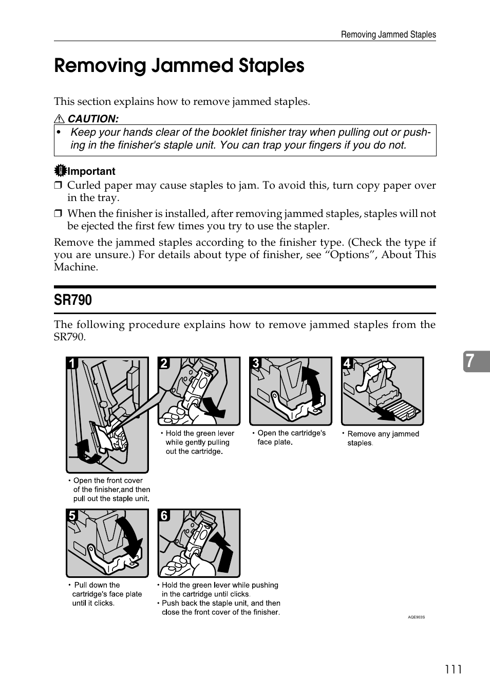 Removing jammed staples, Sr790, 7removing jammed staples | Microsoft C4500 User Manual | Page 119 / 136