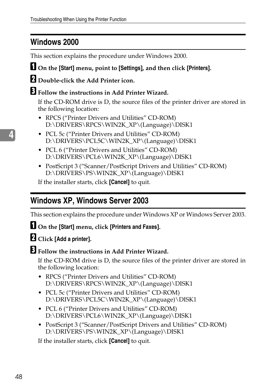 Windows 2000, Windows xp, windows server 2003, Windows 2000 windows xp, windows server 2003 | Microsoft C4500 User Manual | Page 56 / 136