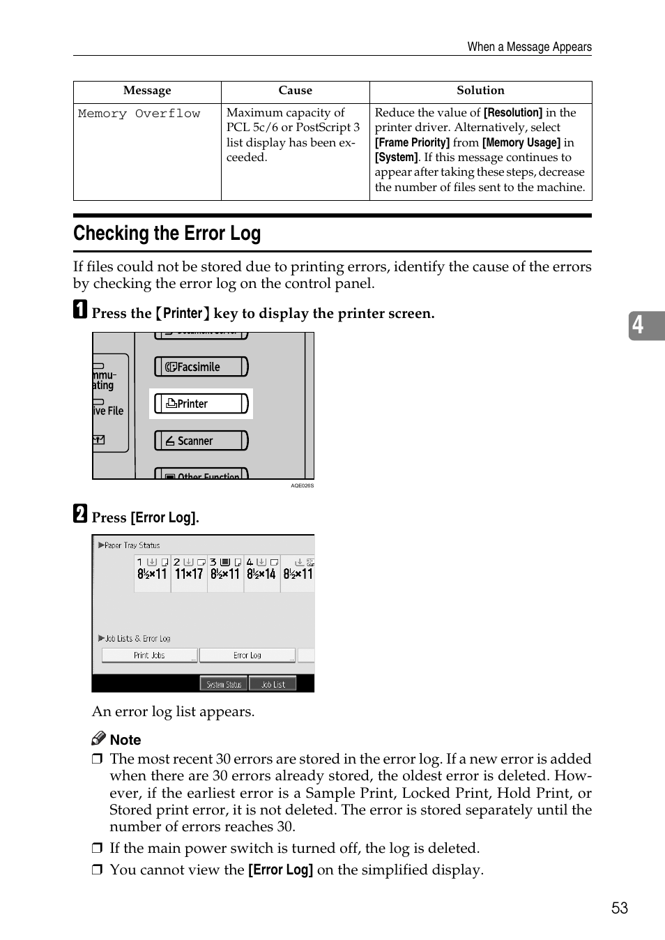 Checking the error log | Microsoft C4500 User Manual | Page 61 / 136