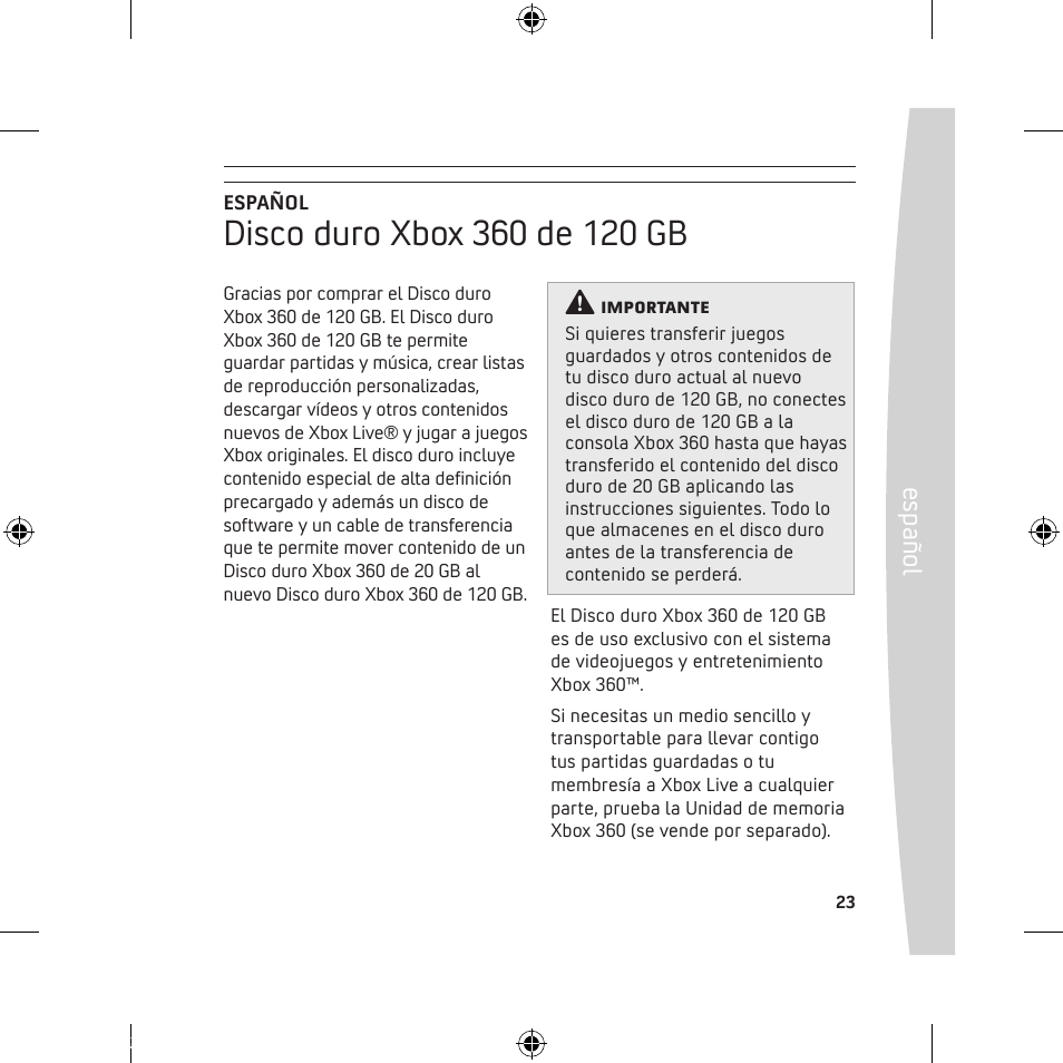 Es pa ño l | Microsoft 120 GB Hard Drive User Manual | Page 23 / 44