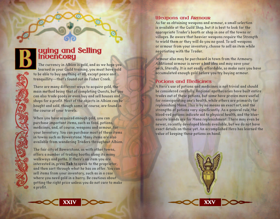 Uying and selling inventory, Weapons and armour, Potions and medicines | Microsoft FABLE THE LOST CHAPTERS X11-35541 User Manual | Page 14 / 18