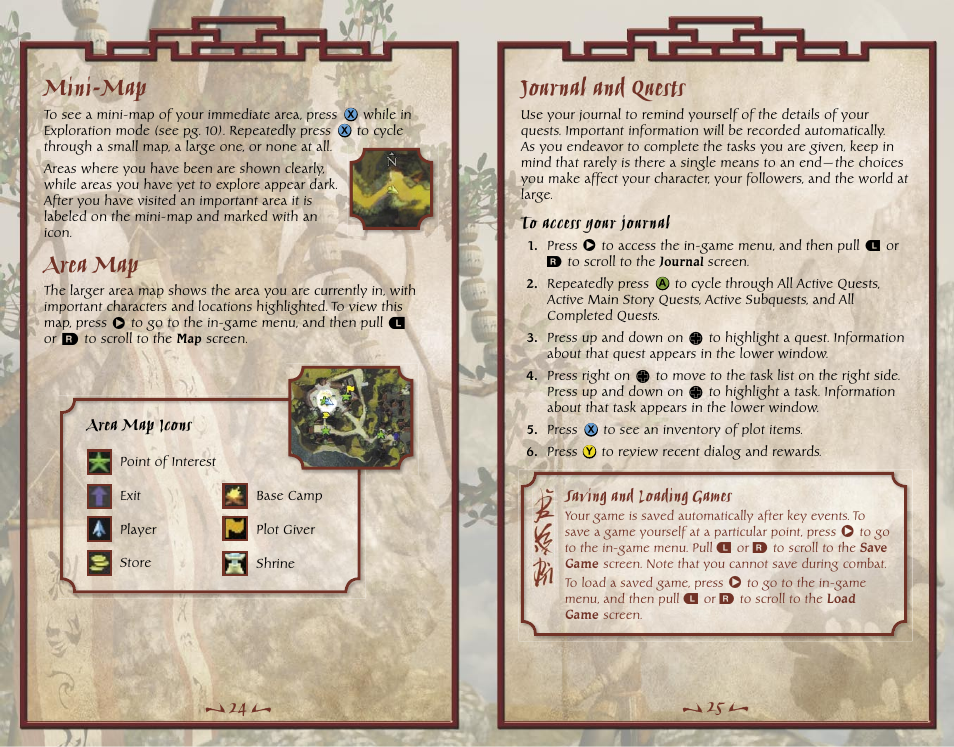 Mini-map, Area map, Journal and quests | Microsoft X10-99979 User Manual | Page 14 / 18