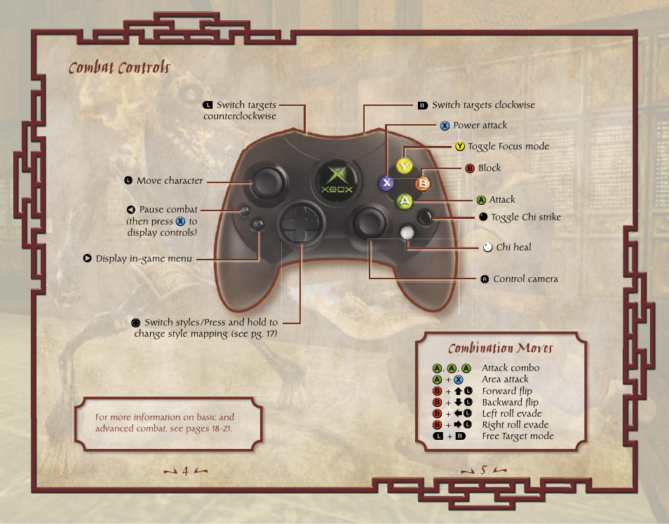 Combat controls, Combination moves | Microsoft X10-99979 User Manual | Page 4 / 18