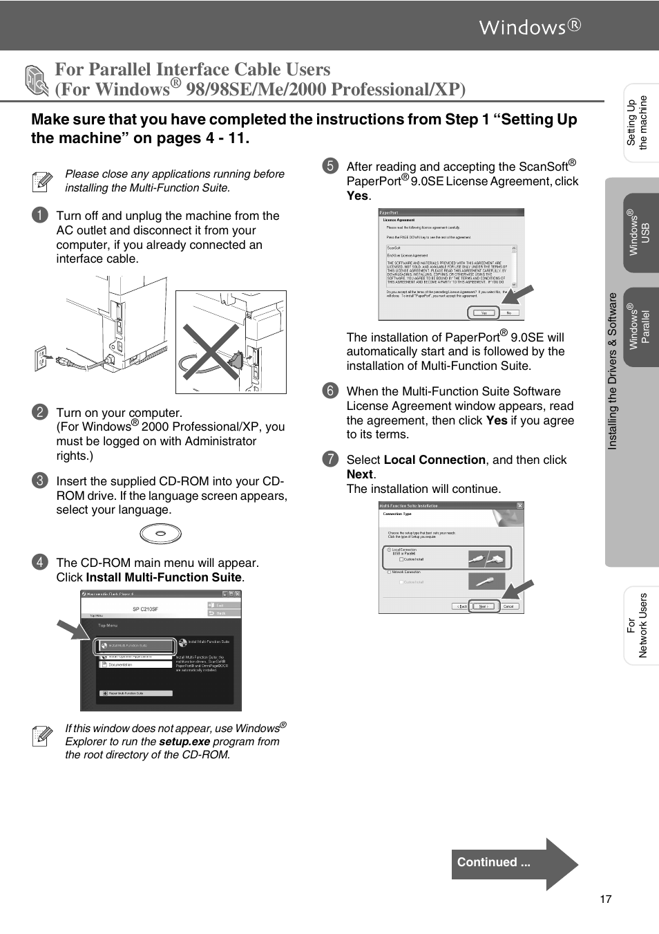 For parallel interface cable users, For windows, 98/98se/me/2000 professional/xp) | For parallel interface cable users (for windows | Microsoft SPC210SF User Manual | Page 19 / 30