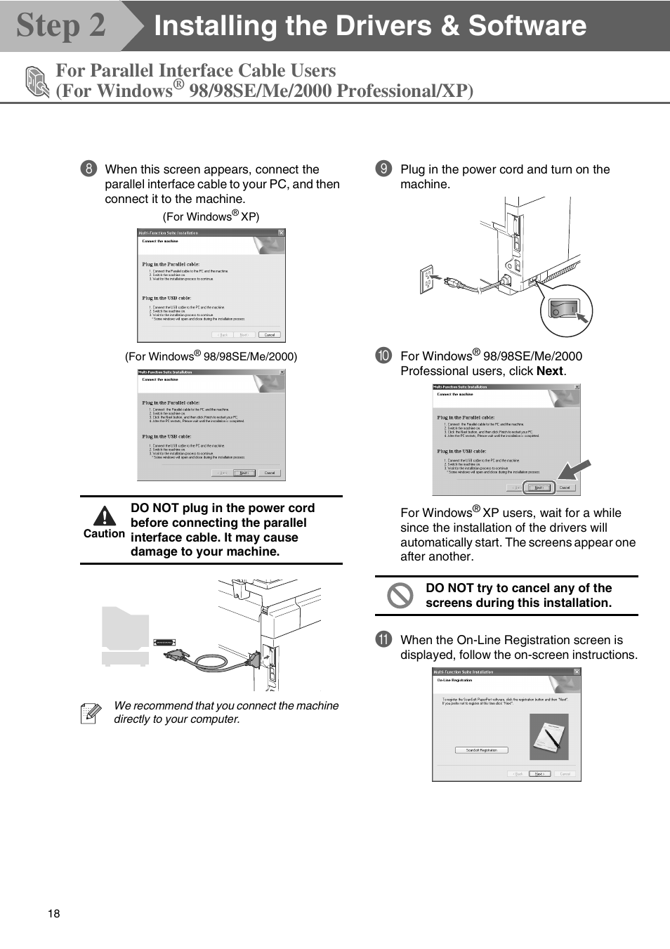 Step 2, Installing the drivers & software, For parallel interface cable users (for windows | Microsoft SPC210SF User Manual | Page 20 / 30
