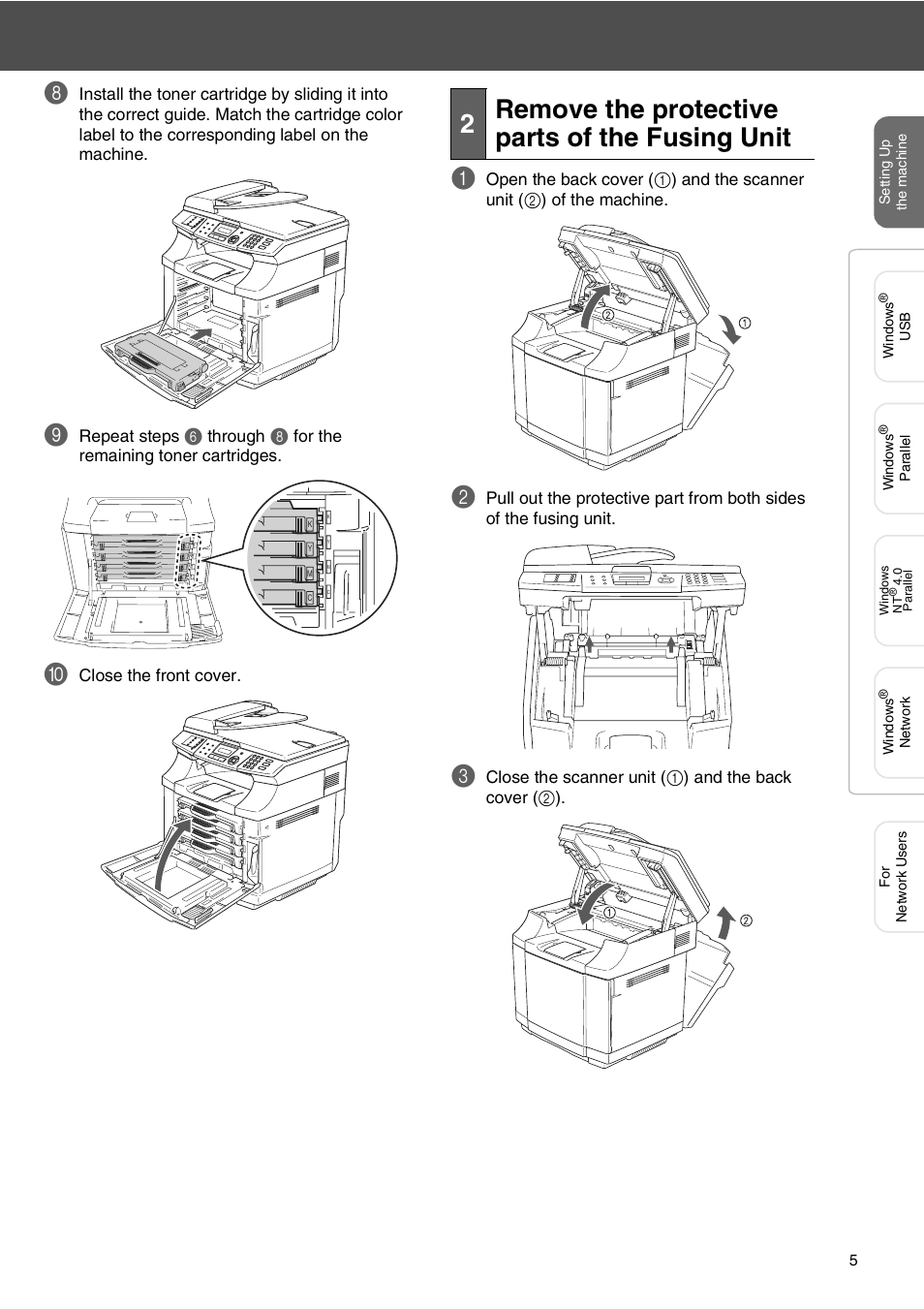 2 remove the protective parts of the fusing unit, Remove the protective parts of the fusing unit, 2remove the protective parts of the fusing unit | Microsoft SPC210SF User Manual | Page 7 / 30