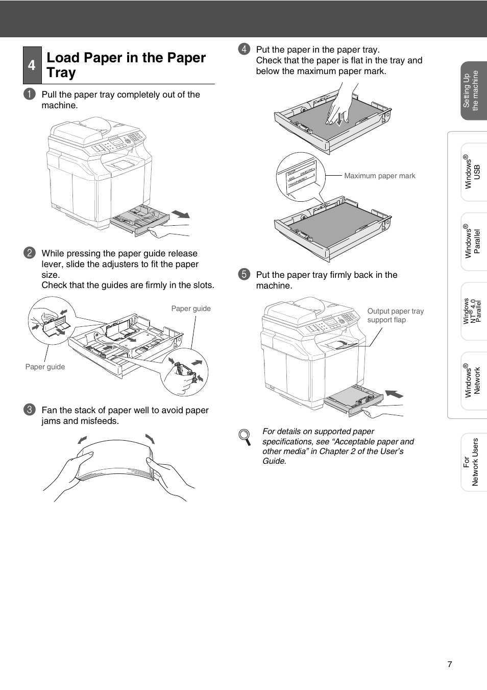 4 load paper in the paper tray, Load paper in the paper tray, 4load paper in the paper tray | Microsoft SPC210SF User Manual | Page 9 / 30