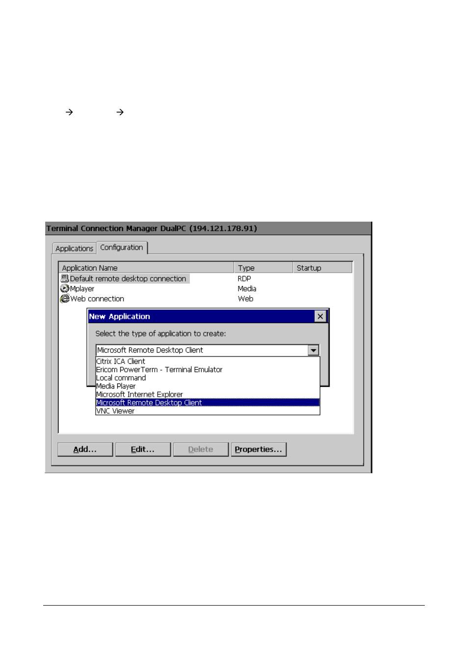 3 terminal connection manager, Terminal connection manager, Figure 8: configure tab, add new application | Microsoft Windows CE A2xx User Manual | Page 10 / 43