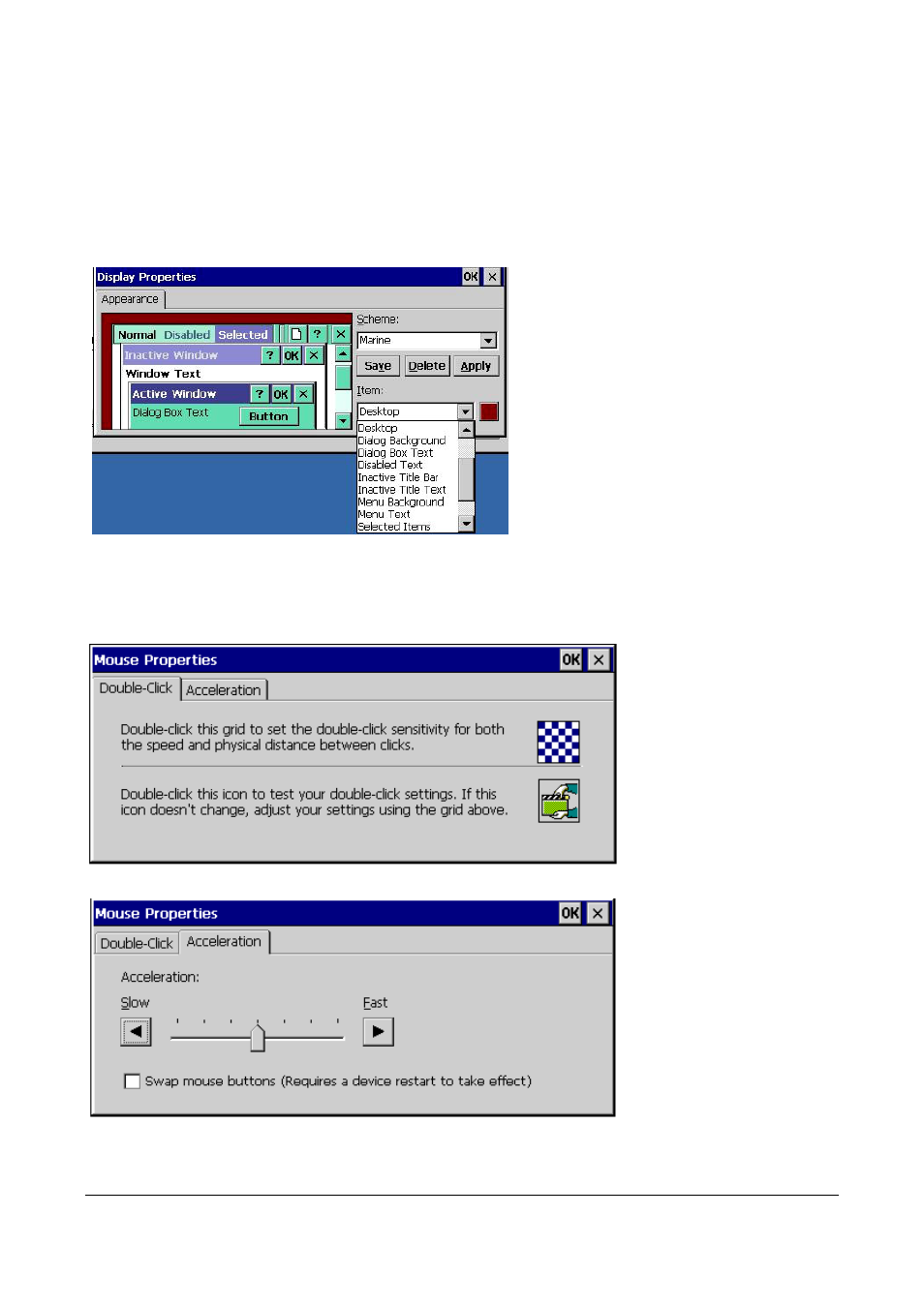 6 display, Mouse, Display | Figure 29: display properties, 7 mouse | Microsoft Windows CE A2xx User Manual | Page 24 / 43