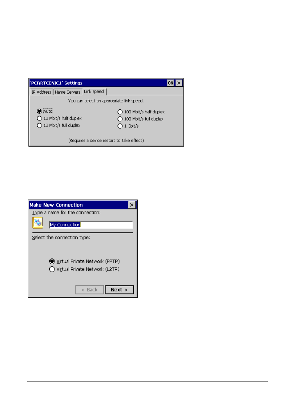 Figure 42:network connection – link speed, Figure 43 make new connection | Microsoft Windows CE A2xx User Manual | Page 31 / 43