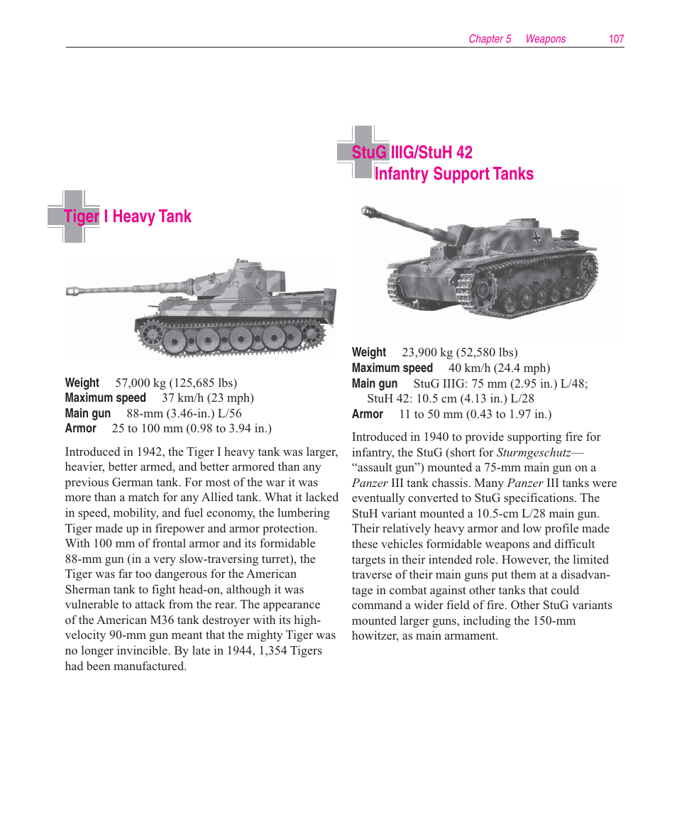 Stug iiig/stuh 42 infantry support tanks, Tiger i heavy tank | Microsoft Close Combat User Manual | Page 108 / 163