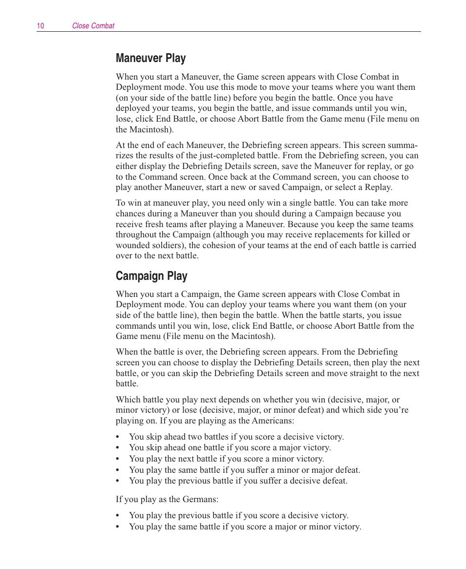 Maneuver play, Campaign play | Microsoft Close Combat User Manual | Page 11 / 163