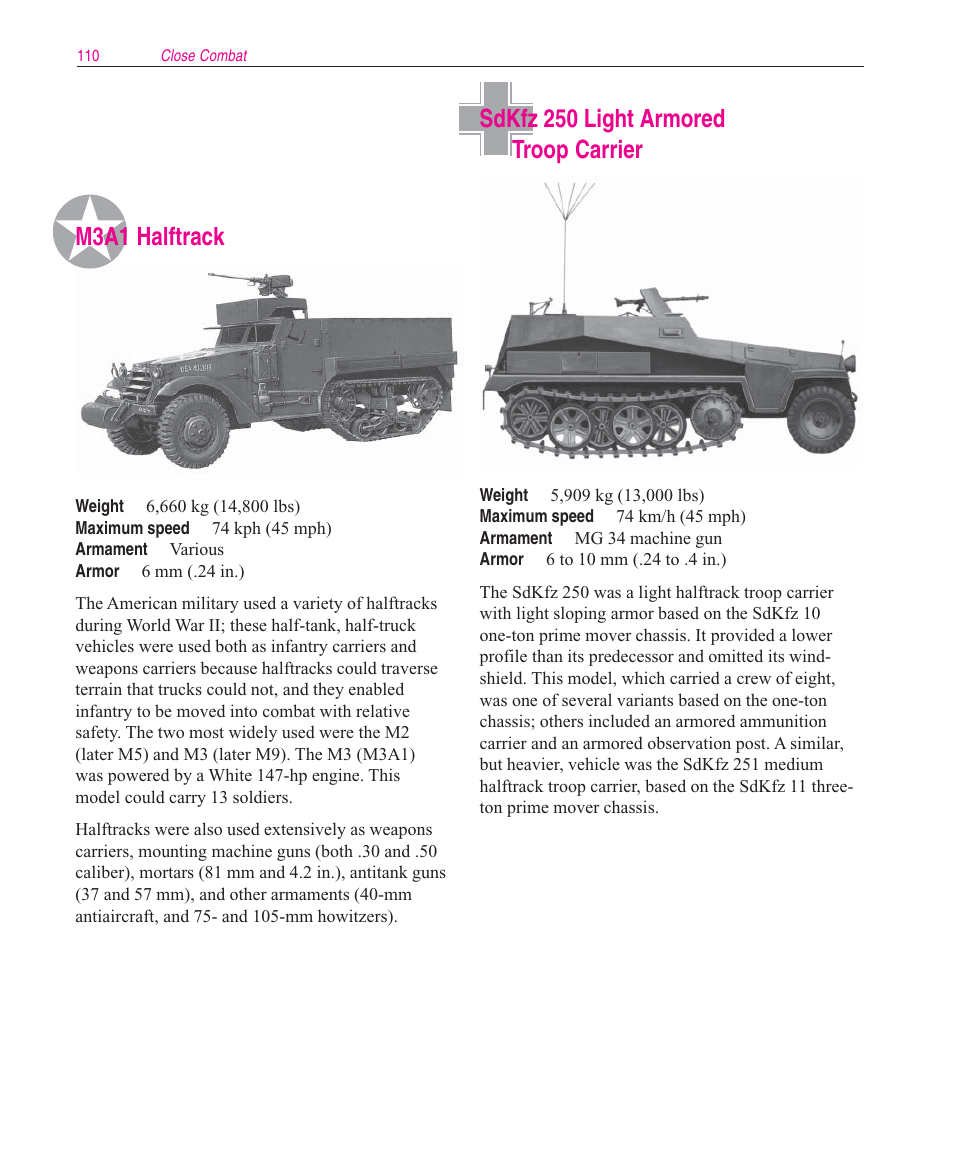 Sdkfz 250 light armored troop carrier, M3a1 halftrack | Microsoft Close Combat User Manual | Page 111 / 163
