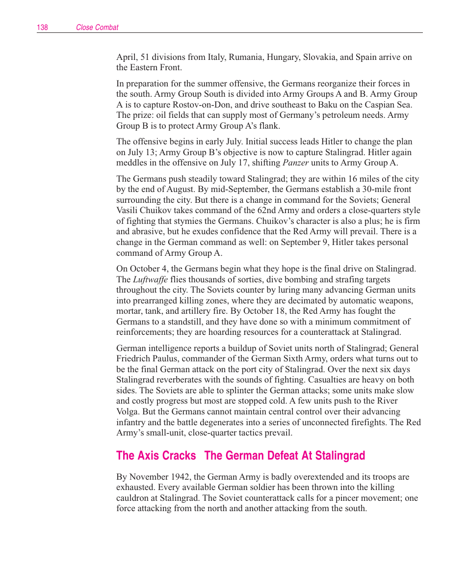 The axis cracks  the german defeat at stalingrad | Microsoft Close Combat User Manual | Page 139 / 163