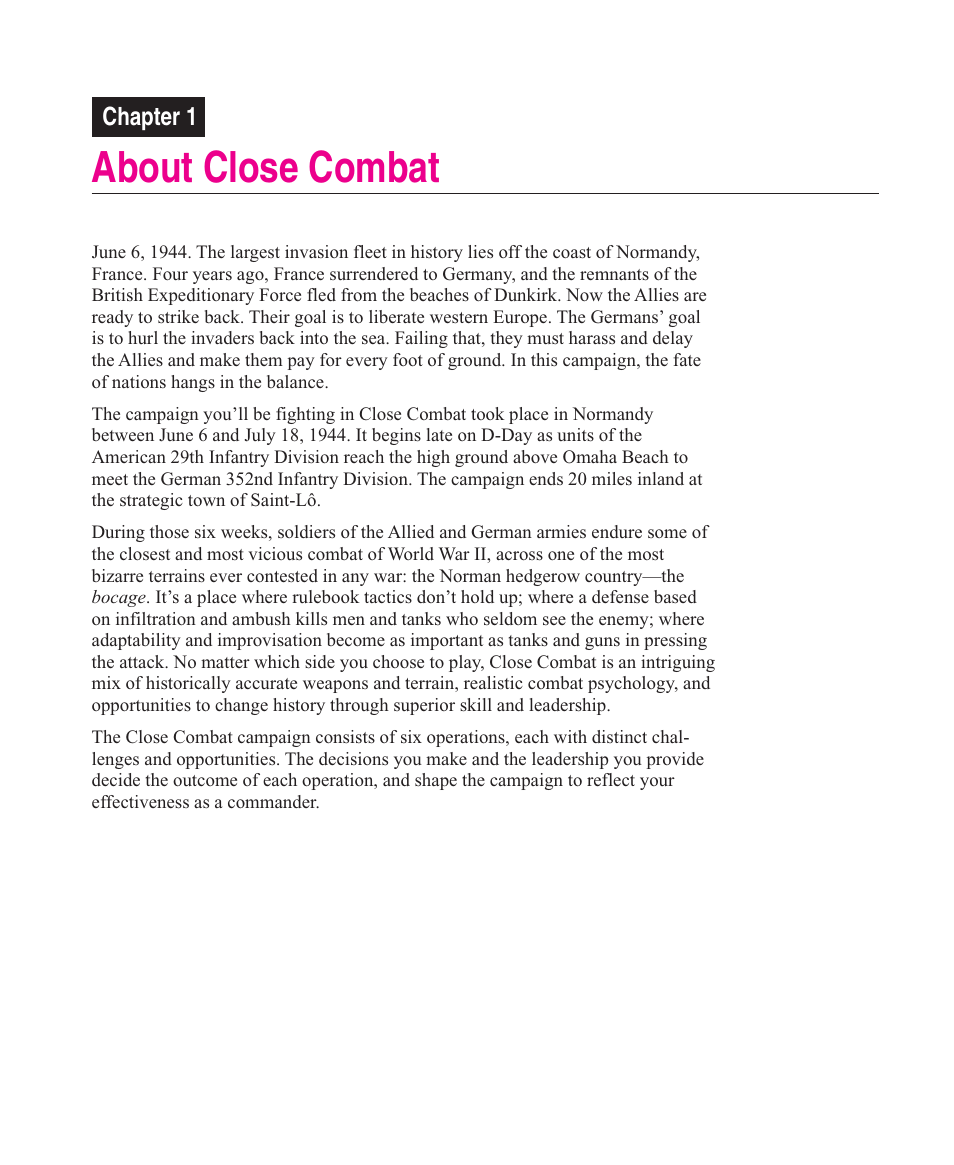 About close combat, Chapter 1 | Microsoft Close Combat User Manual | Page 2 / 163