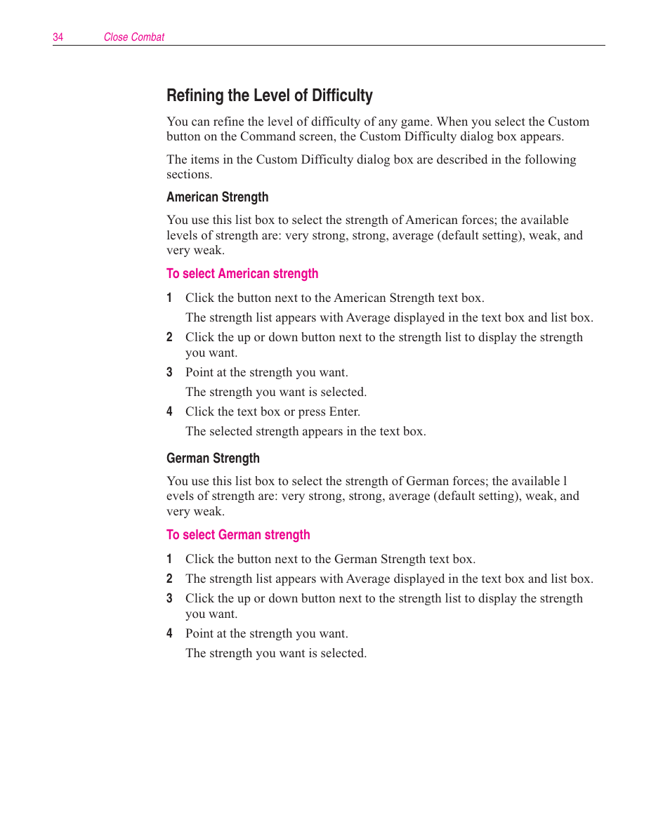 Refining the level of difficulty | Microsoft Close Combat User Manual | Page 35 / 163