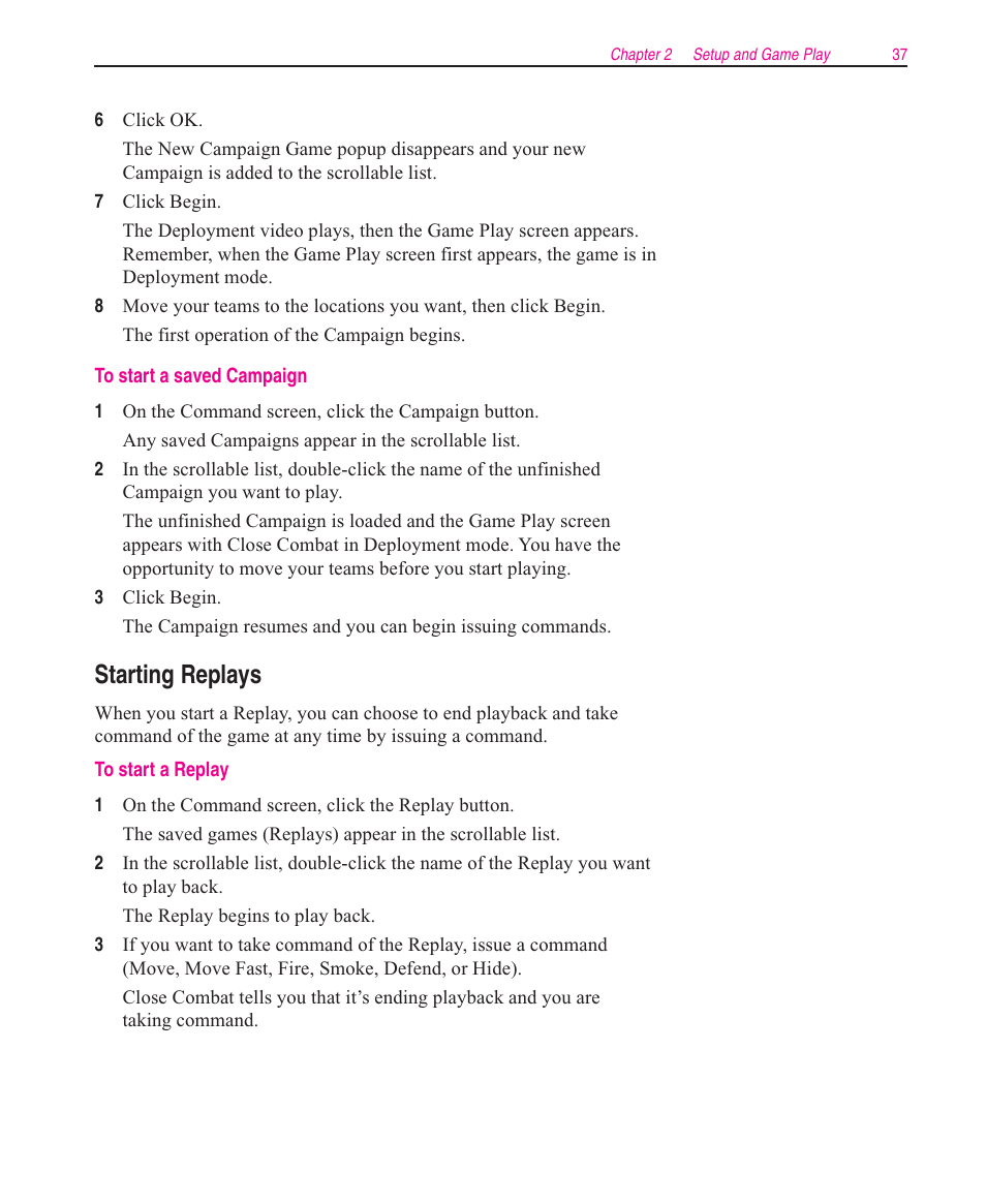 Starting replays | Microsoft Close Combat User Manual | Page 38 / 163