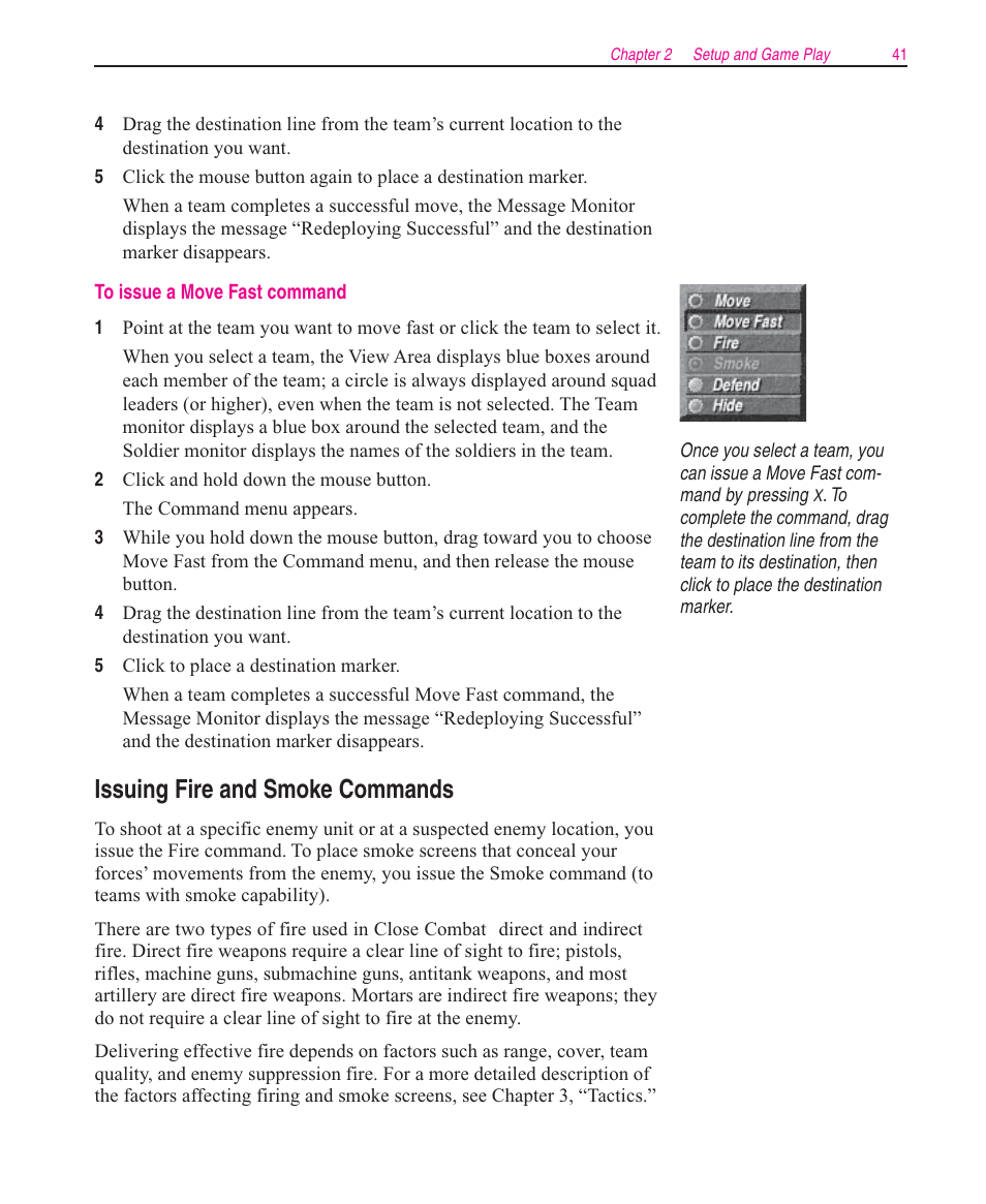 Issuing fire and smoke commands | Microsoft Close Combat User Manual | Page 42 / 163