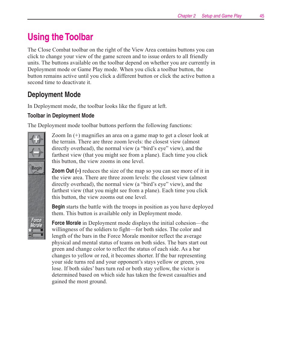 Using the toolbar, Deployment mode | Microsoft Close Combat User Manual | Page 46 / 163