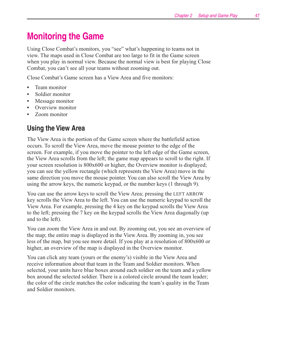 Monitoring the game, Using the view area | Microsoft Close Combat User Manual | Page 48 / 163