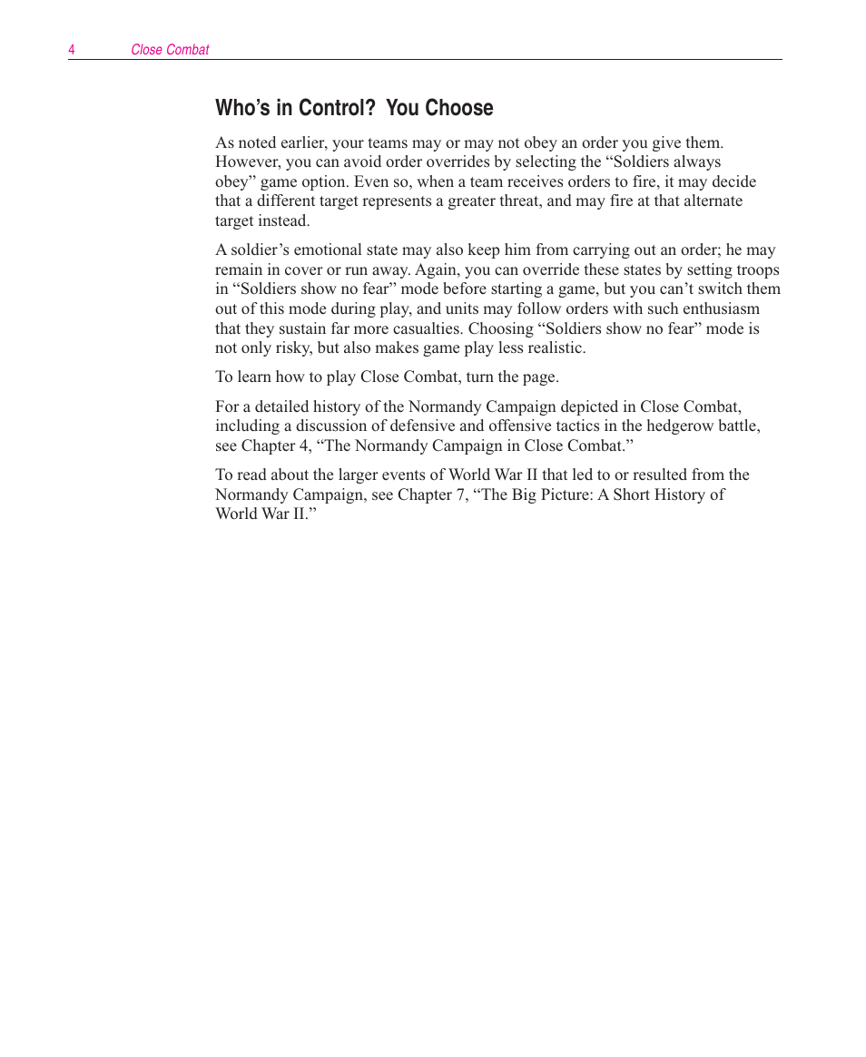 Who’s in control? you choose | Microsoft Close Combat User Manual | Page 5 / 163