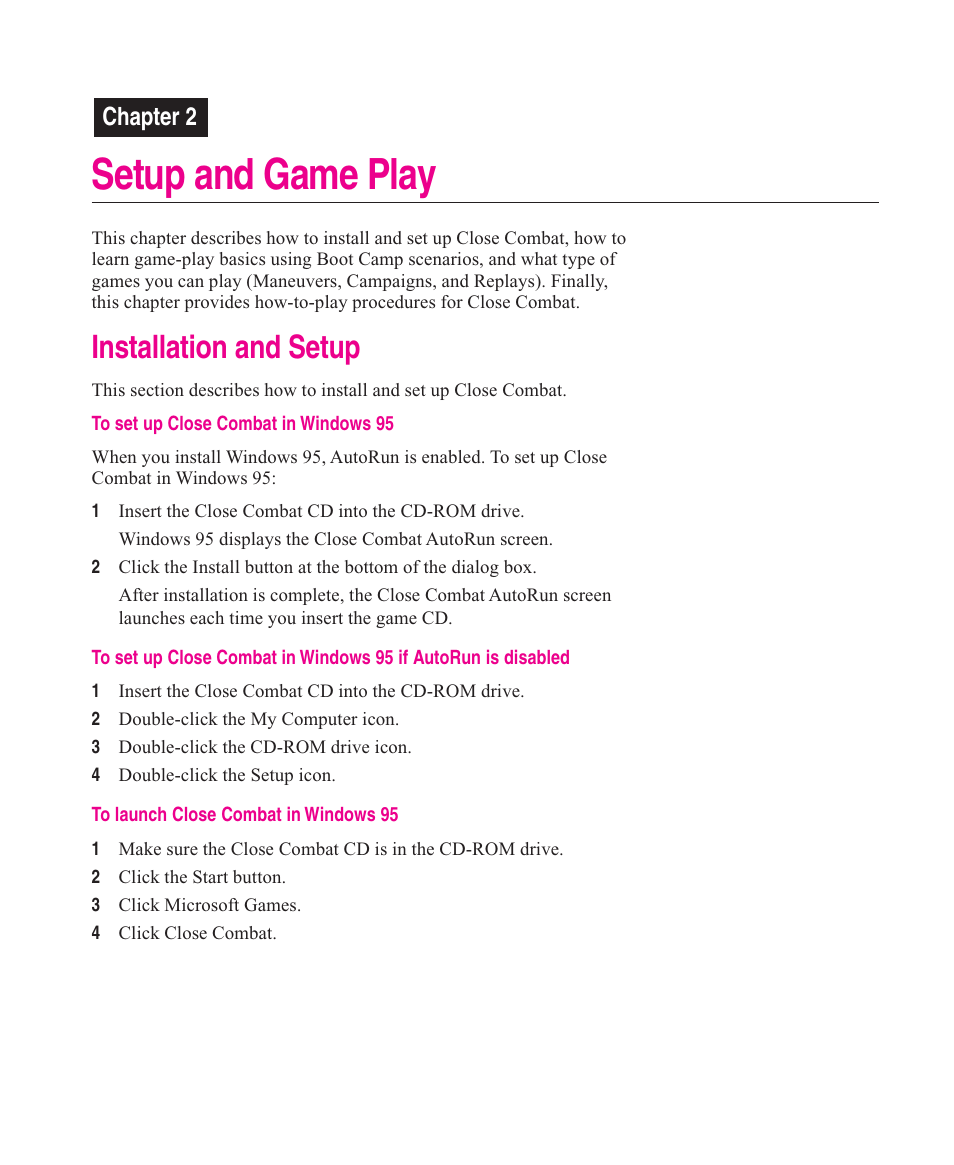 Setup and game play, Installation and setup, Chapter 2 | Microsoft Close Combat User Manual | Page 6 / 163