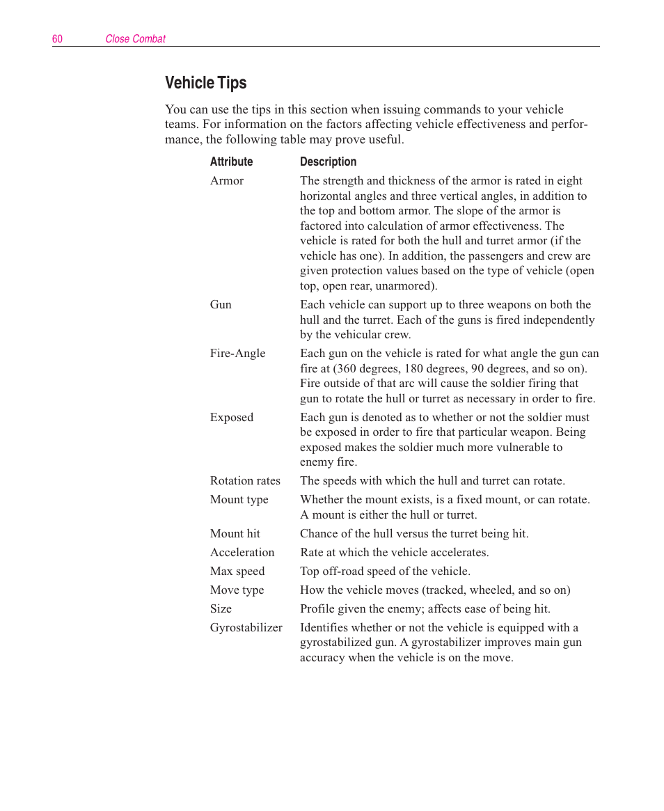 Vehicle tips | Microsoft Close Combat User Manual | Page 61 / 163