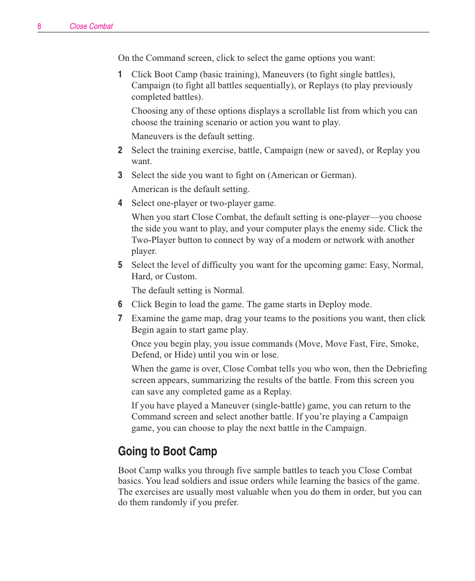 Going to boot camp | Microsoft Close Combat User Manual | Page 9 / 163