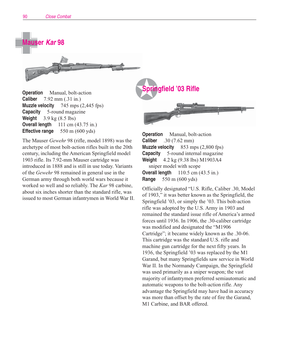 Mauser kar 98 springfield ’03 rifle | Microsoft Close Combat User Manual | Page 91 / 163