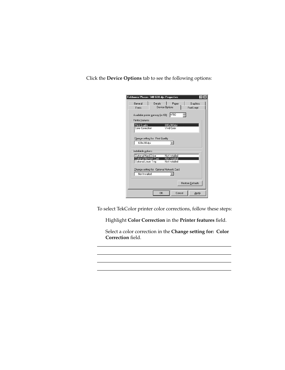 Device options | Microsoft PHASER 340 User Manual | Page 12 / 15