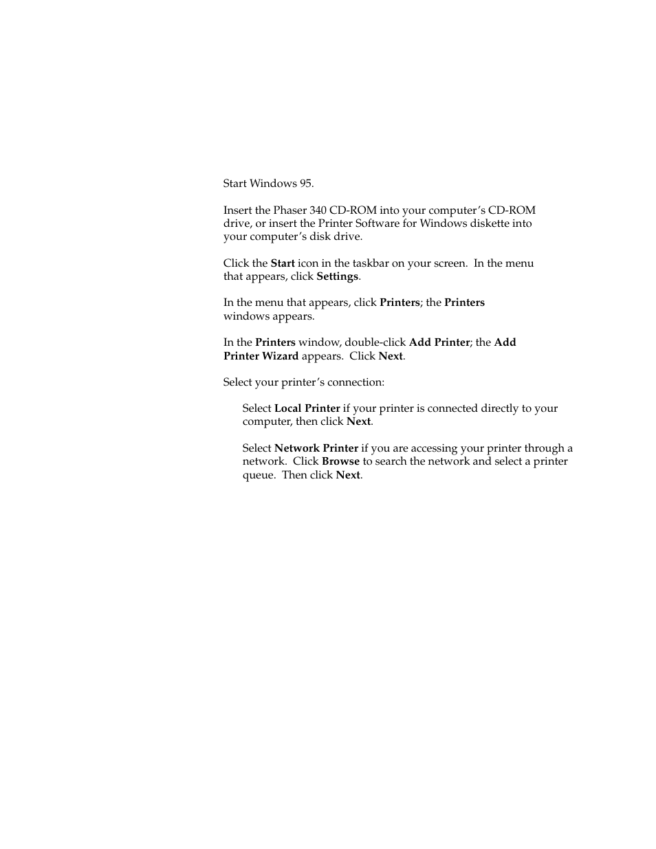 Adding the phaser 340 printer to the windows 95 dr | Microsoft PHASER 340 User Manual | Page 4 / 15