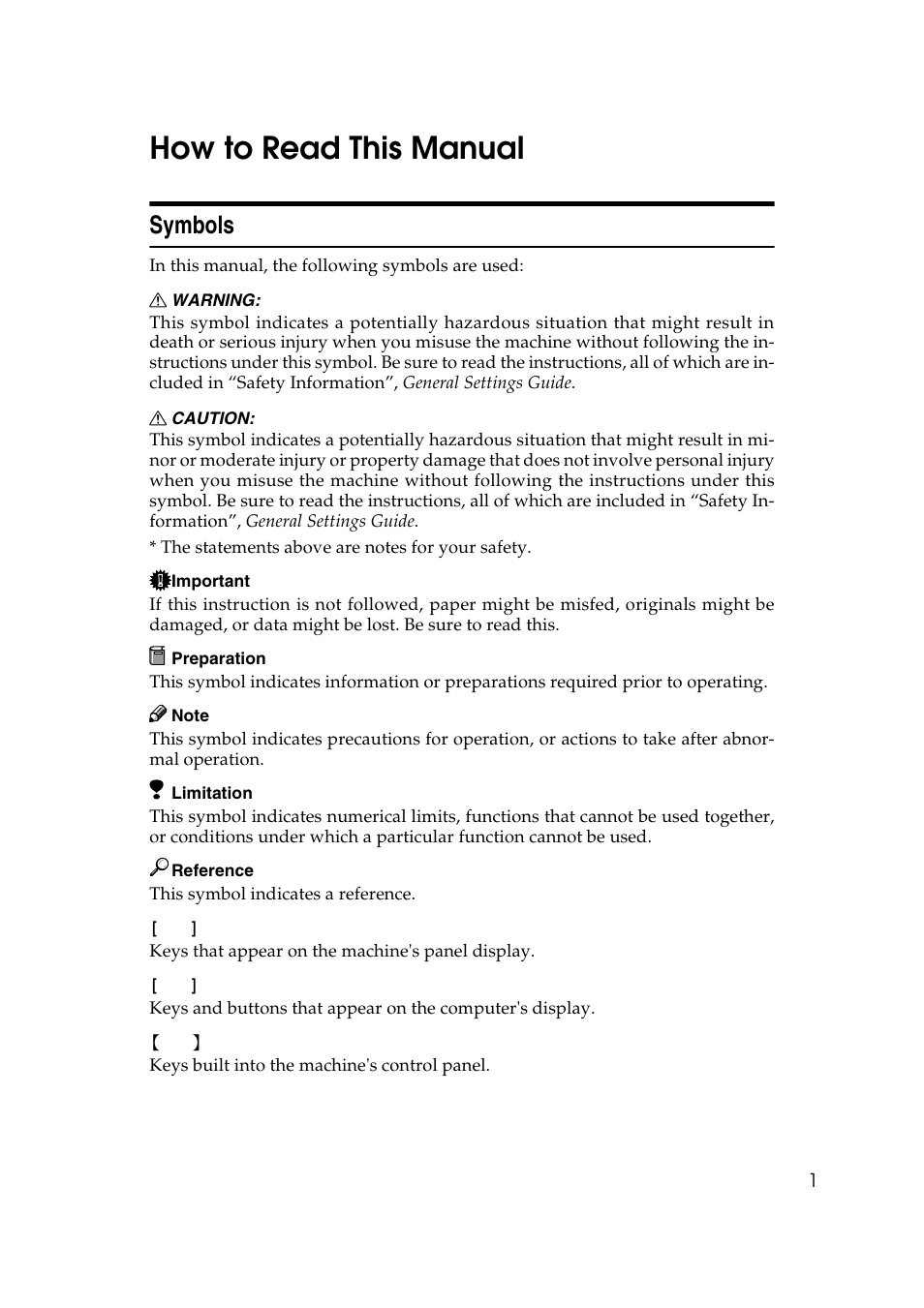 How to read this manual, Symbols | Microsoft 2045 User Manual | Page 13 / 106