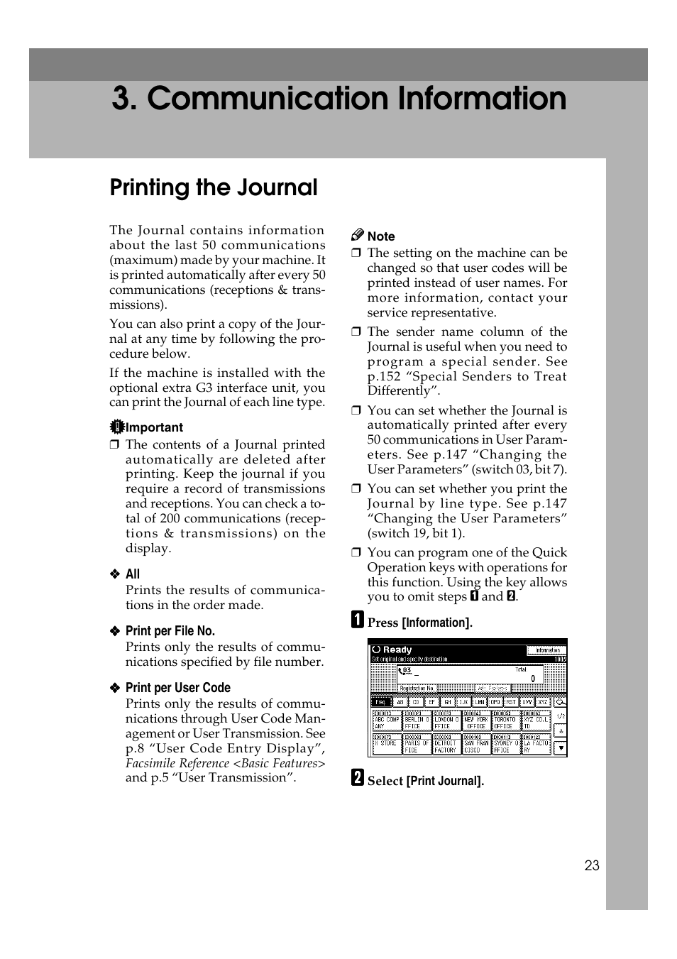 Communication information, Printing the journal | Microsoft 2045 User Manual | Page 35 / 106