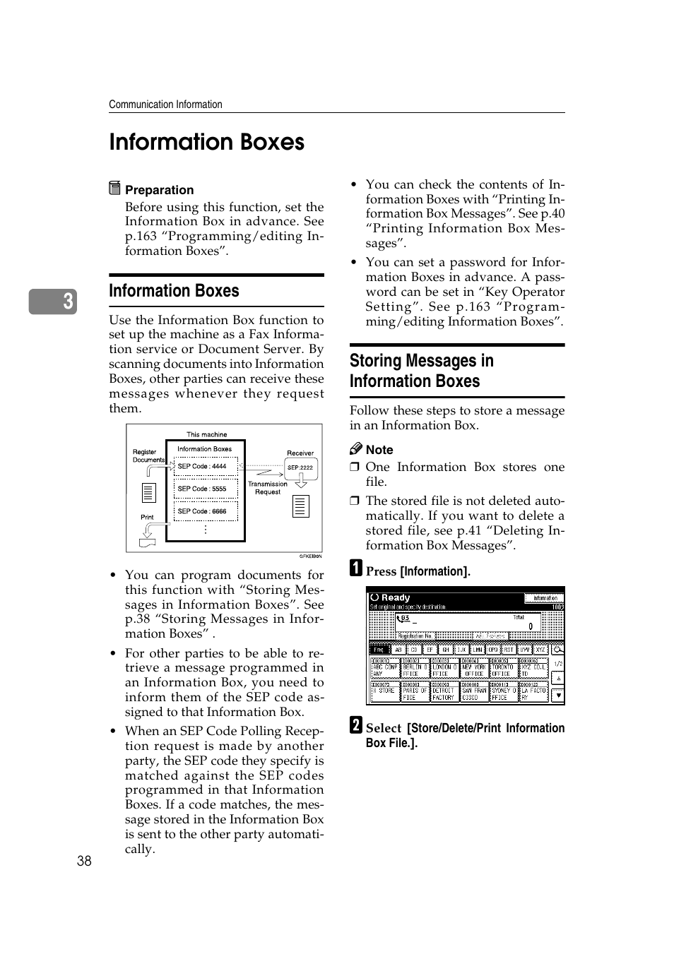 3information boxes, Information boxes, Storing messages in information boxes | Microsoft 2045 User Manual | Page 50 / 106