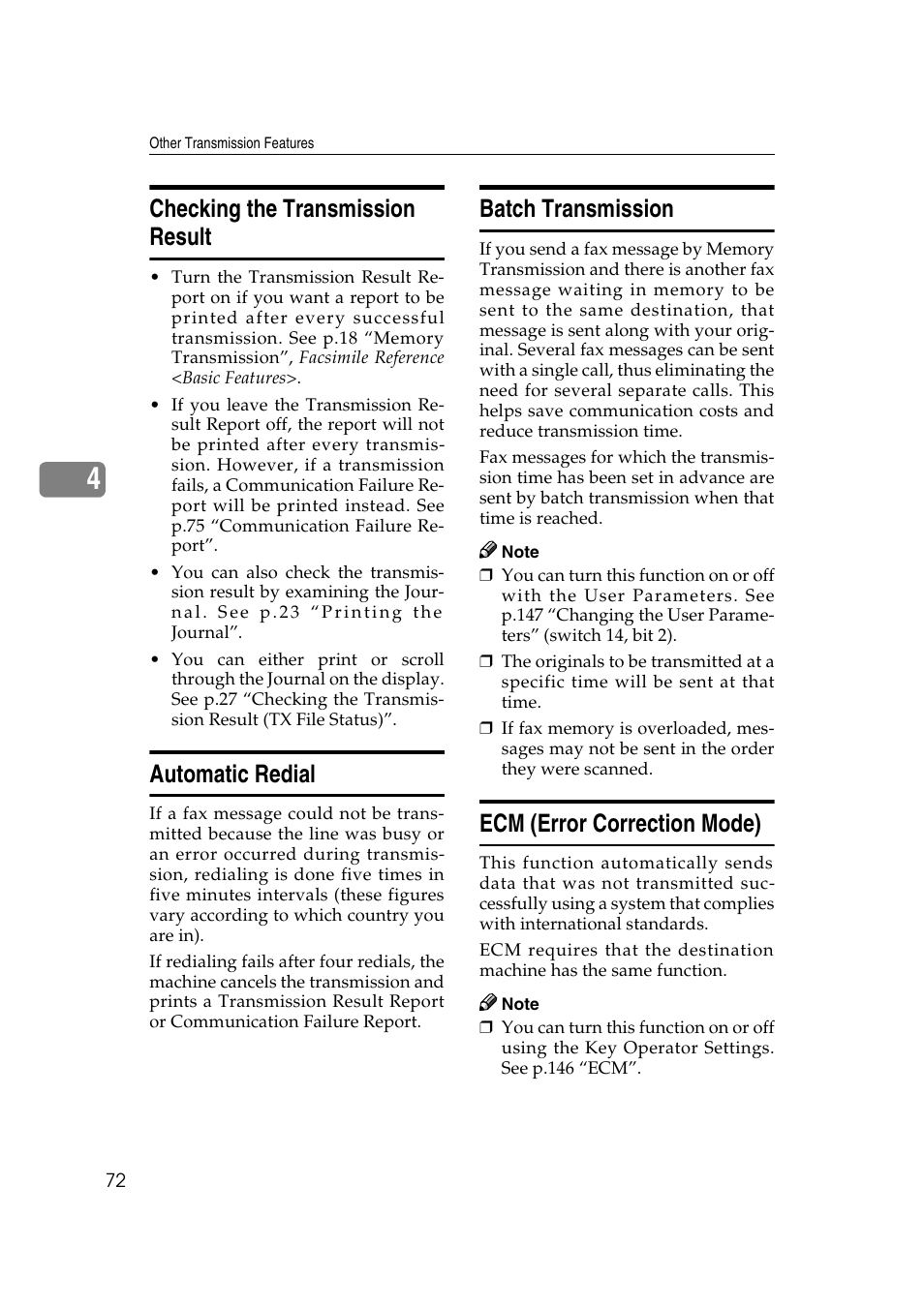 Checking the transmission result, Automatic redial, Batch transmission | Ecm (error correction mode) | Microsoft 2045 User Manual | Page 84 / 106