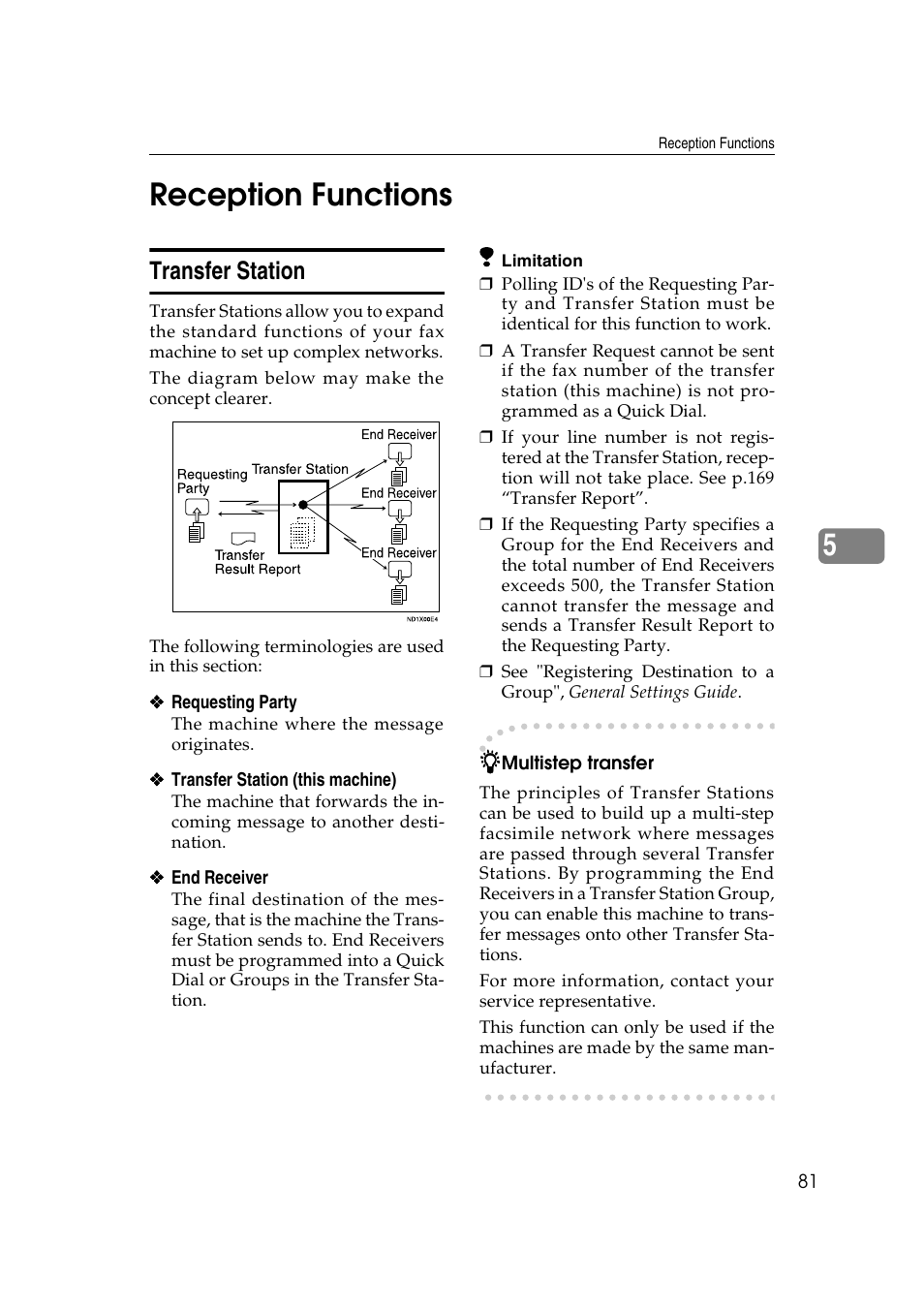 5reception functions, Transfer station | Microsoft 2045 User Manual | Page 93 / 106